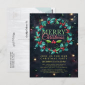 Elegant Waterverf Holly Wreater kerstparty Briefkaart (Voorkant / Achterkant)