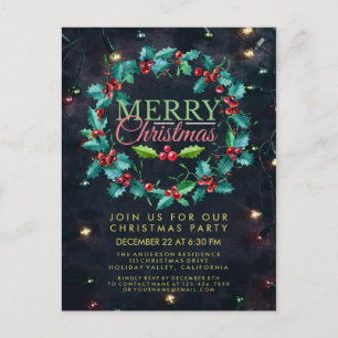 Elegant Waterverf Holly Wreater kerstparty Briefkaart