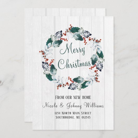 Elegant Waterverf Holly Wreator Kerstbeweging Aankondiging (Voorkant / Achterkant)