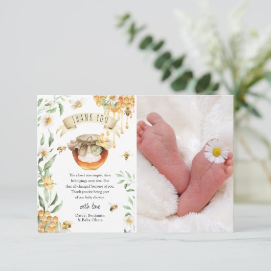 Elegant Waterverf HoneyBee Baby shower Bedankkaart (Staand voorkant)