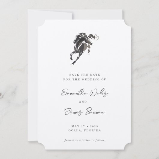 Elegant Waterverf Horse Equestrian Photo Wedding Save The Date (Voorkant)
