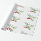 Elegant Waterverf Hulst Kerst Inpakpapier (Uitgerold)