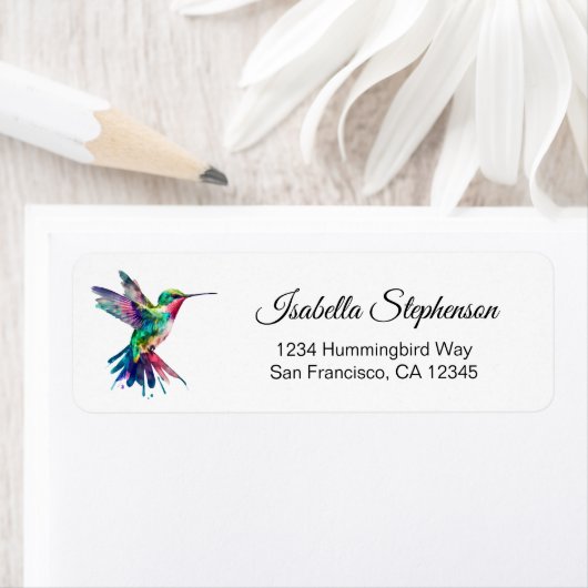 Elegant Waterverf Hummingbird Return Address Etiket (Insitu)
