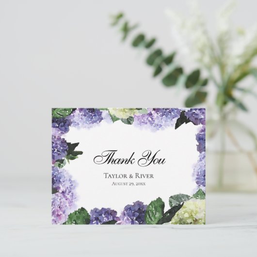 Elegant Waterverf Hydrangeas in Paars en lavender Briefkaart (Staand voorkant)