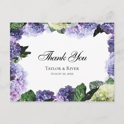 Elegant Waterverf Hydrangeas in Paars en lavender Briefkaart (Voorkant)