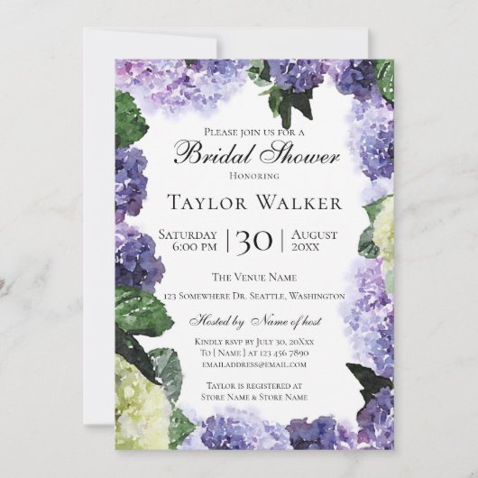 Elegant Waterverf Hydrangeas in Paars en lavender Kaart (Voorkant)