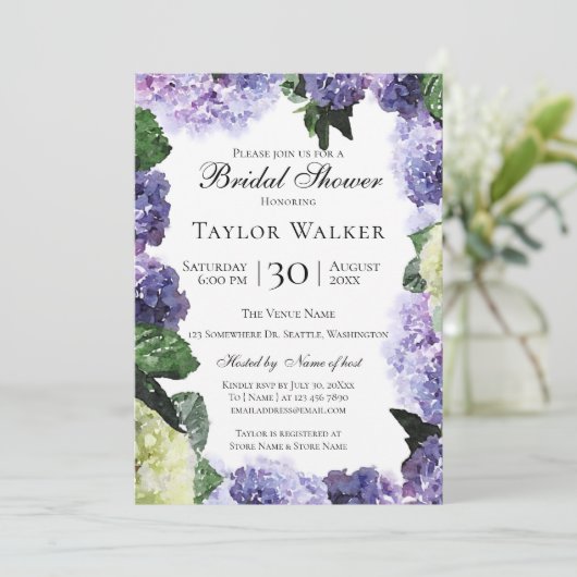 Elegant Waterverf Hydrangeas in Paars en lavender Kaart (Staand voorkant)