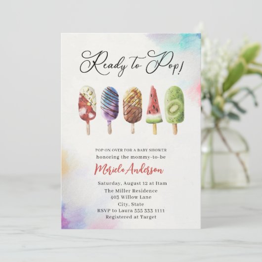 Elegant Waterverf ijsje Baby shower Kaart (Staand voorkant)