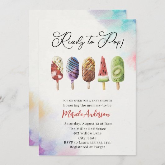 Elegant Waterverf ijsje Baby shower Kaart (Voorkant / Achterkant)