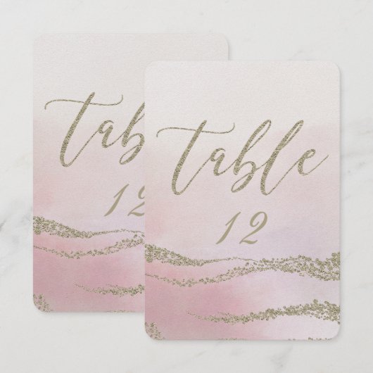 Elegant Waterverf in Blush Wedding Table Number Kaart (Voorkant / Achterkant)