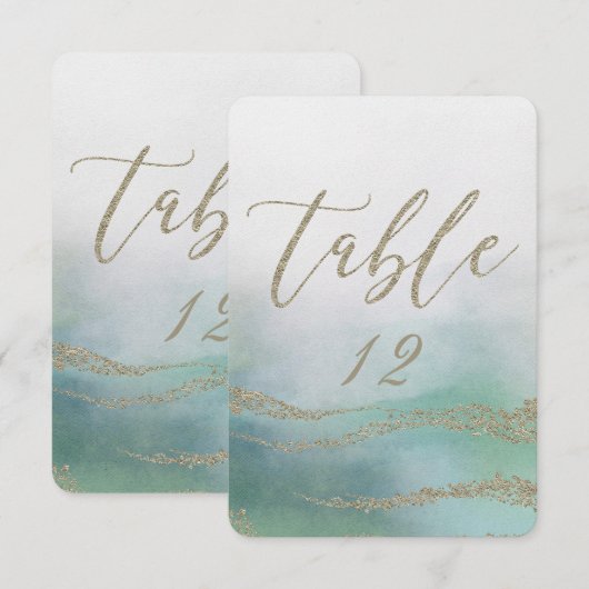Elegant Waterverf in Ocean Wedding Table Numbers Kaart (Voorkant / Achterkant)