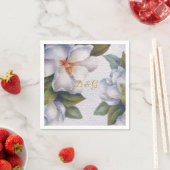 Elegant Waterverf Ivoor Magnolia Gold Monogram Servet (Insitu)