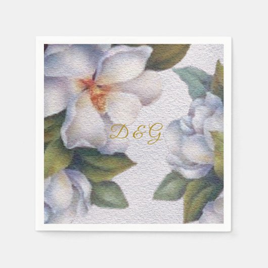 Elegant Waterverf Ivoor Magnolia Gold Monogram Servet (Voorkant)