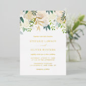 Elegant Waterverf Ivory Peonies Garden Wedding Folie Uitnodiging (Staand Voorkant)