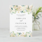 Elegant Waterverf Ivory Peonies Gold Foil Wedding Kaart (Staand voorkant)