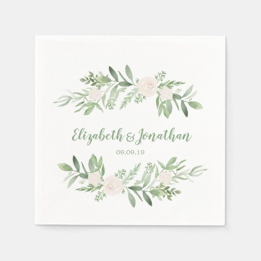 Elegant Waterverf Ivory Roos Wedding Servet (Voorkant)