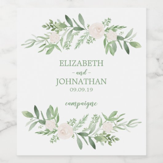 Elegant Waterverf Ivory Roos Wedding Wijn Etiket (Enkel label)