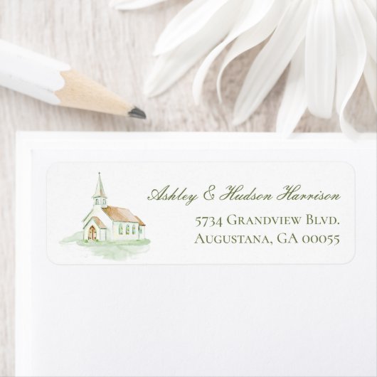 Elegant Waterverf Kapel Retouradres Etiket (Insitu)