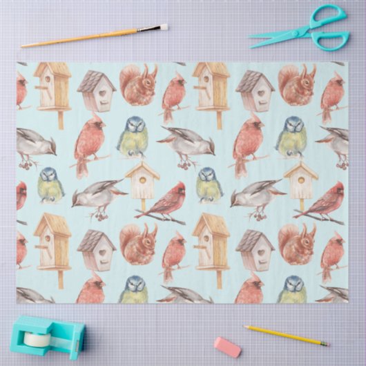 Elegant Waterverf Kardinaal Vogelhuis Tissuepapier (Craft)