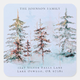 Elegant Waterverf Kerst Dennen Retouradres Vierkante Sticker