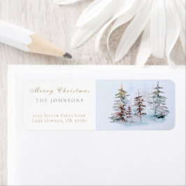 Elegant Waterverf Kerst Pijnboom Retouradres Etiket