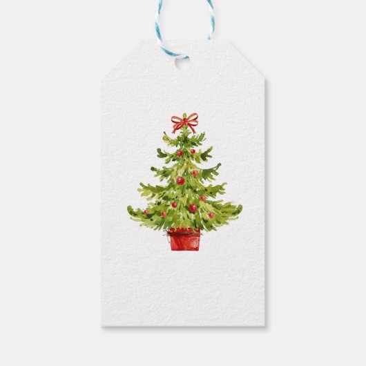 Elegant, Waterverf kerstboom, Confetti Cadeaulabel (Achterkant)