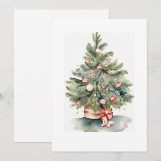 Elegant Waterverf kerstboom Feestdagenkaart (Voorkant / Achterkant)