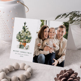 Elegant Waterverf kerstboom Foto Feestdagen Kaart