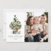 Elegant Waterverf kerstboom Foto Feestdagenkaart (Voorkant)