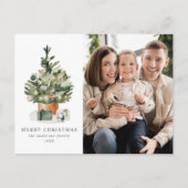 Elegant Waterverf kerstboom Foto Feestdagenkaart (Voorkant)