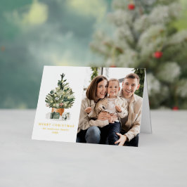 Elegant Waterverf kerstboom Foto Folie Feestdagenkaart