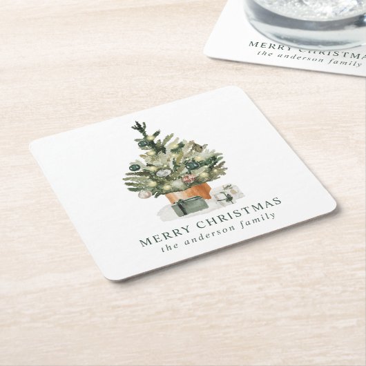 Elegant Waterverf kerstboom Kartonnen Onderzetters (Schuin)