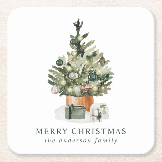 Elegant Waterverf kerstboom Kartonnen Onderzetters (Voorkant)
