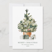 Elegant Waterverf kerstboom, niet-foto Feestdagenkaart (Voorkant)