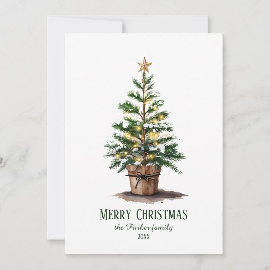 Elegant Waterverf kerstboom, niet-foto Feestdagenkaart (Voorkant)