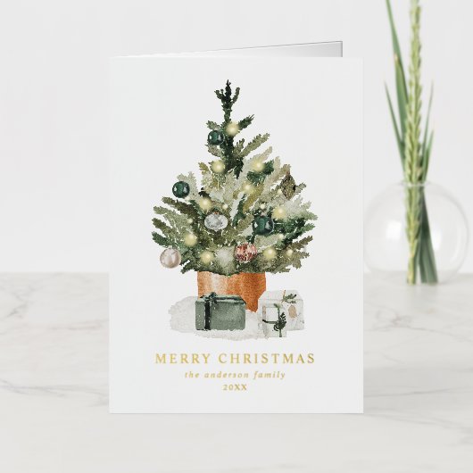 Elegant Waterverf kerstboom, niet-foto Folie Feestdagenkaart (Voorkant)