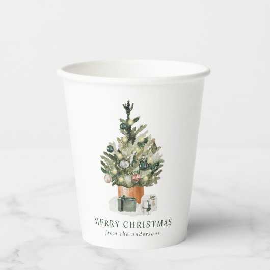 Elegant Waterverf kerstboom Papieren Bekers (Voorkant)