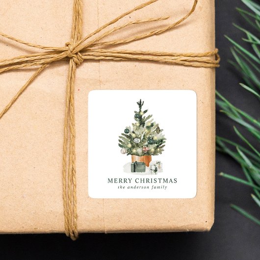 Elegant Waterverf kerstboom Vierkante Sticker