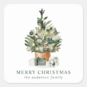 Elegant Waterverf kerstboom Vierkante Sticker (Voorkant)