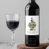 Elegant Waterverf kerstboom Wijn Etiket