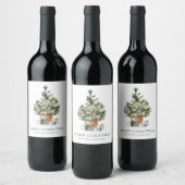 Elegant Waterverf kerstboom Wijn Etiket (Flessen)