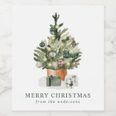 Elegant Waterverf kerstboom Wijn Etiket (Enkel label)