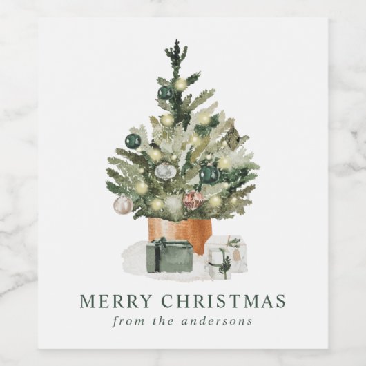 Elegant Waterverf kerstboom Wijn Etiket (Enkel label)