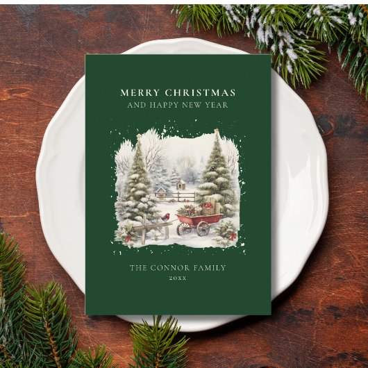 Elegant Waterverf Kerstboombos Feestdagenkaart