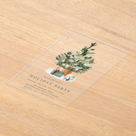 Elegant Waterverf kerstboomfeest Acryl Uitnodigingen (Laagn)