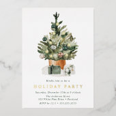 Elegant Waterverf kerstboomfeest Folie Uitnodiging (Voorkant)