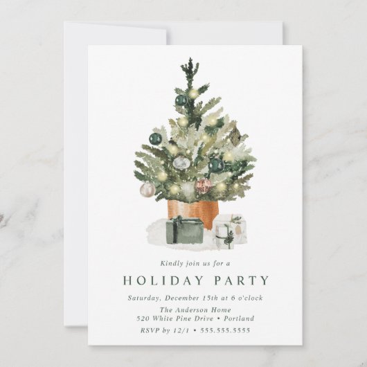Elegant Waterverf kerstboomfeest Kaart (Voorkant)