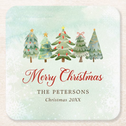 Elegant Waterverf kerstboomfeest Kartonnen Onderzetters (Voorkant)