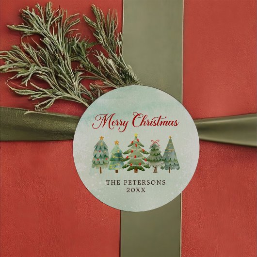 Elegant Waterverf kerstboomfeest Ronde Sticker