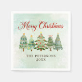 Elegant Waterverf kerstboomfeest Servet (Voorkant)